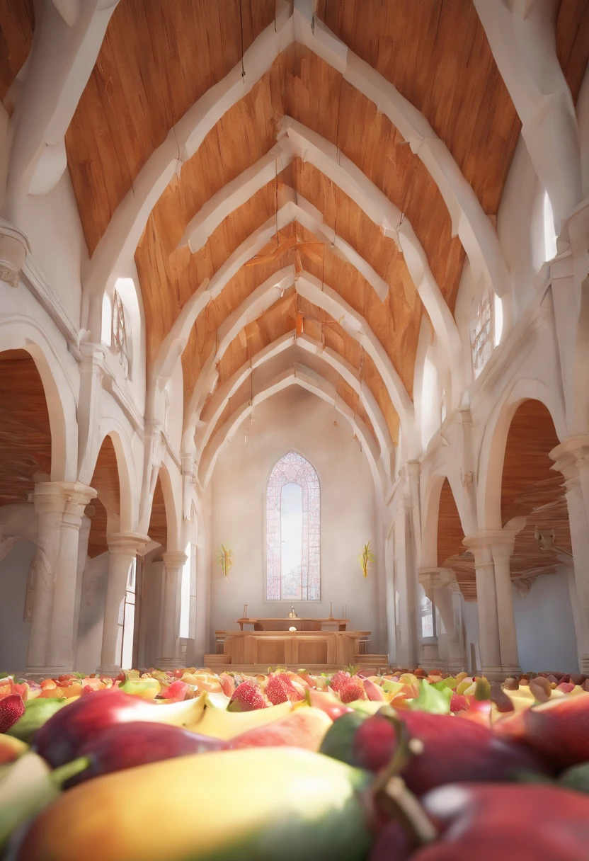 una iglesia llena de frutas, para dia accion de gracia