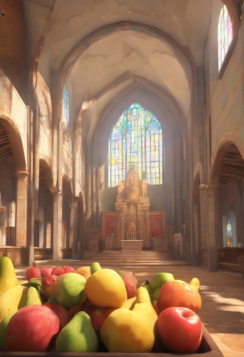 una iglesia llena de frutas, para dia accion de gracia