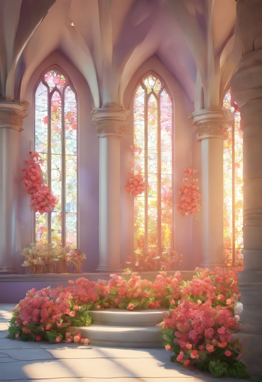 A church with flowers and fruits for decoration, en un dia de sol