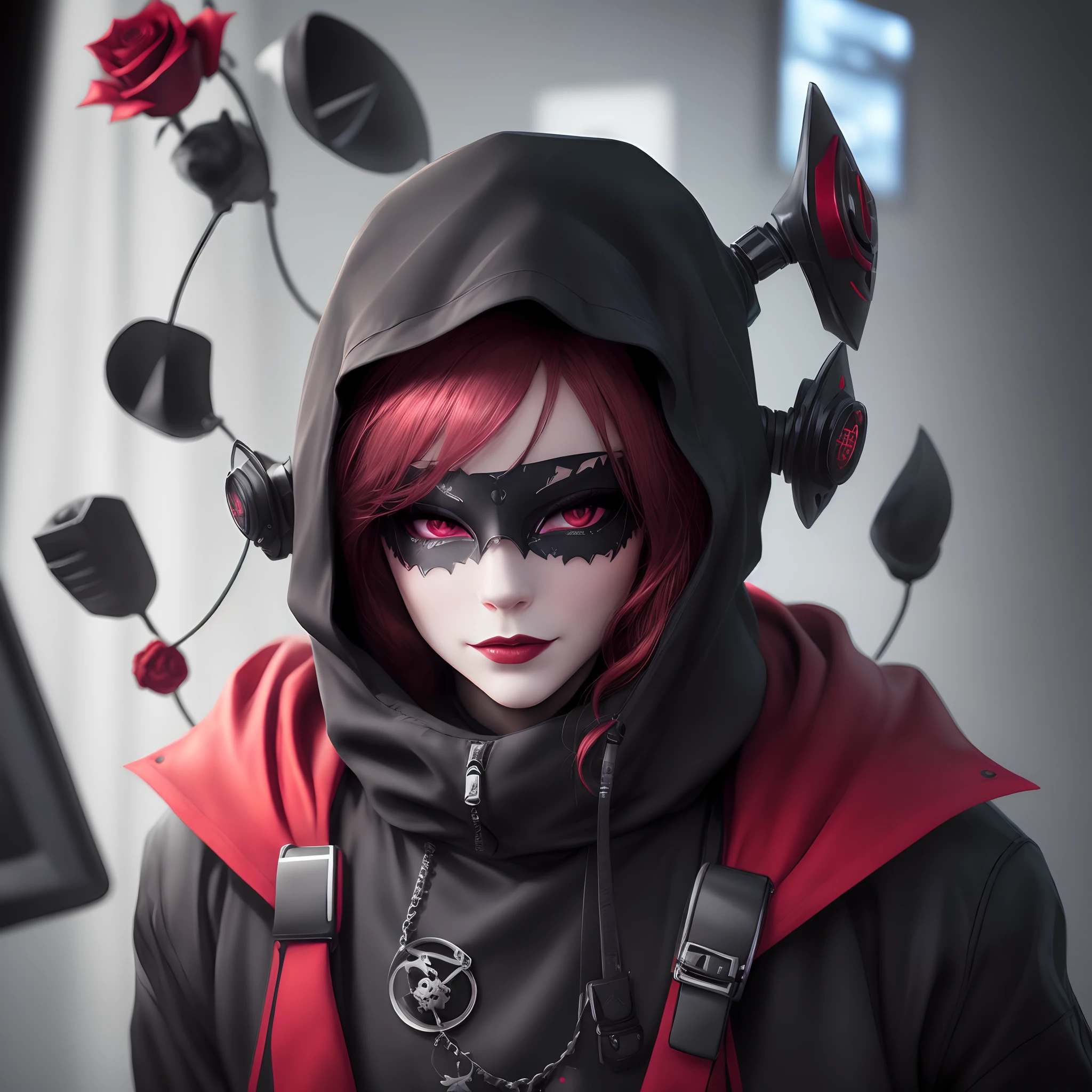 Masque hacker photo de profil masque noir intrigante rose rouge