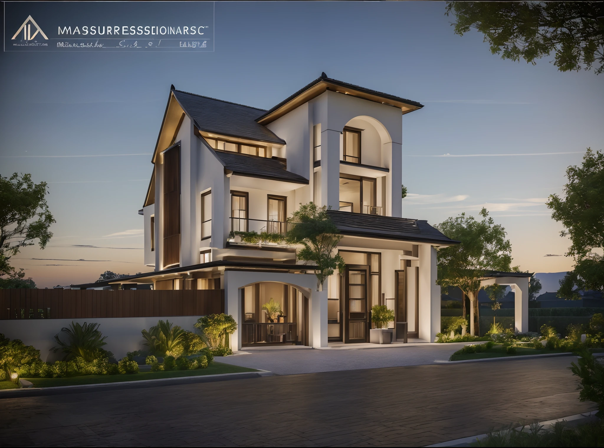 ((Best quality, 16k resolution, Masterpiece :1.3)), Sharp focus :1.2, (exterior moder design: 1.3), (ultra realisstic: 3), (highly detailed: 1.2), sunset, morden house, white house, modern craftsman house, roof pitum,trees