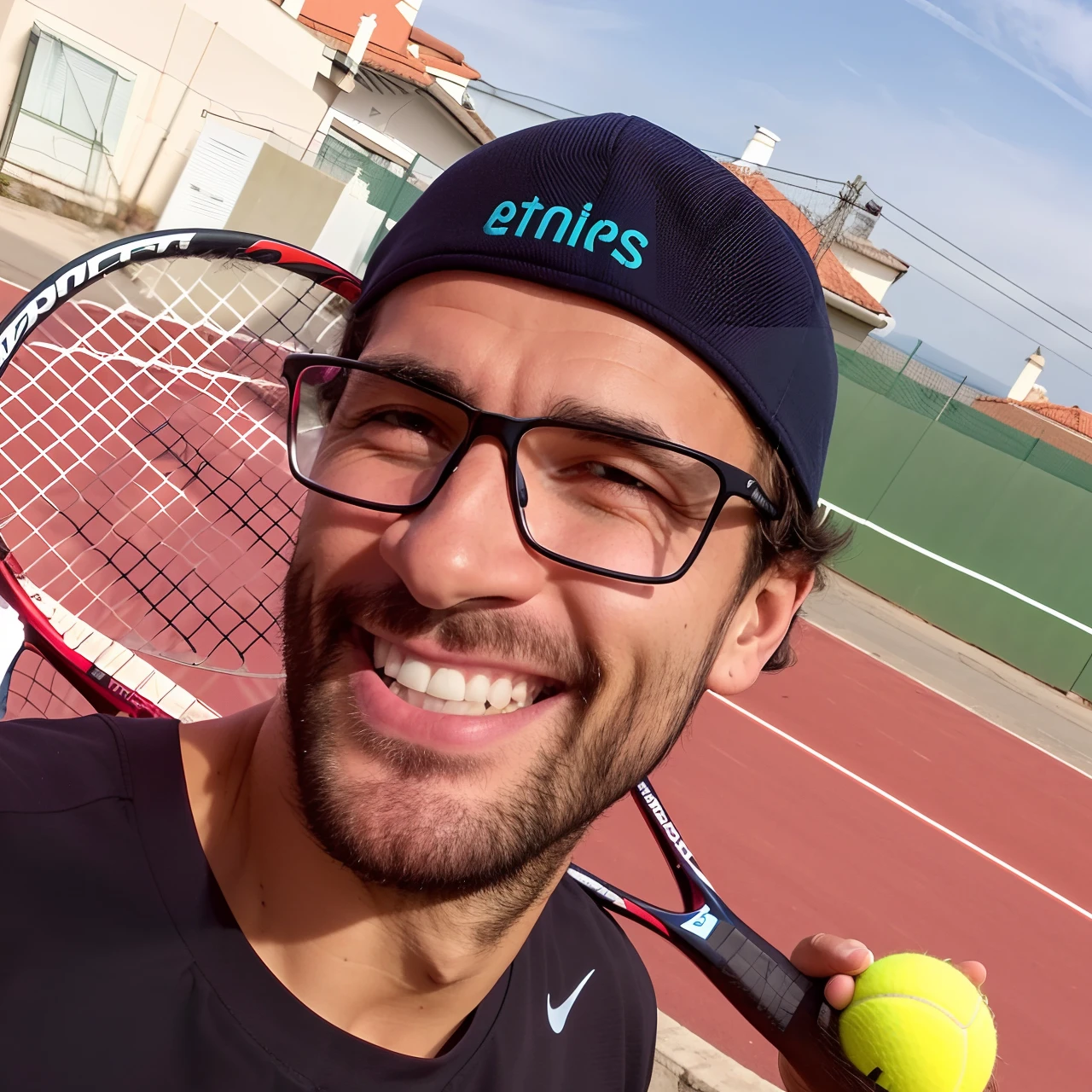 smiling man holding a tennis ball and a tennis racket, christian dimitrov, playing tennis, diego fernandez, by Mathias Kollros, federico pelat, boris vallego, profile image, jesus alonso iglesias, profile pic, profile photo, pablo dominguez, alberto mielgo, by Altichiero, mateo dineen, enes dirig