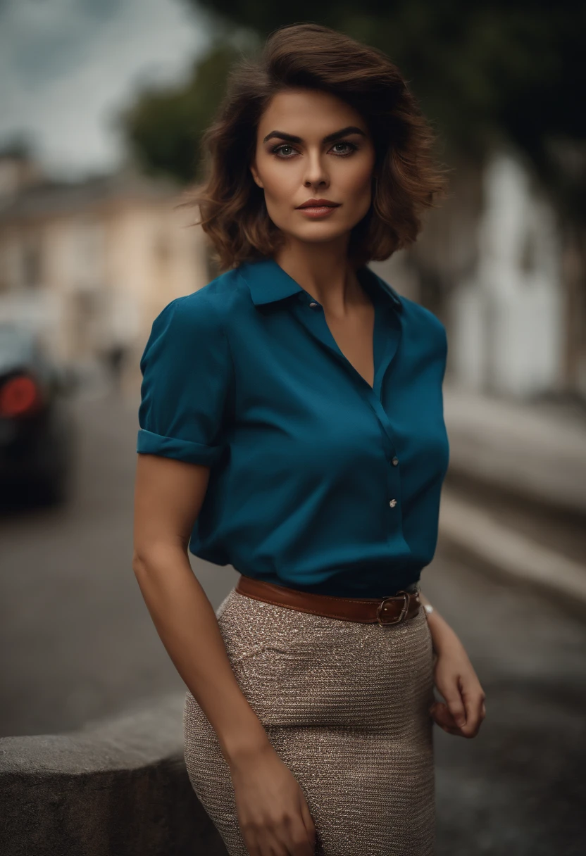 Messy brown short hair, magro, Bonito, Danish Persian Face, olhos azuis, standing on her feet, camisa preta, saia rosa, ((saia para cima)), ((cueca branca)), dinamic poses, tiro de baixo das pernas, olhos irritados, boca aberta, look at camera, na rua, Fundo perdido da cidade, rosto e olhos detalhados, anatomia perfeita, dedo perfeito, muitos detalhes, Altamente detalhado, Color Analog Film Photo, Realistic photography, ultra realistic, master part, dynamic compositing, vista balow extrema, very wide view