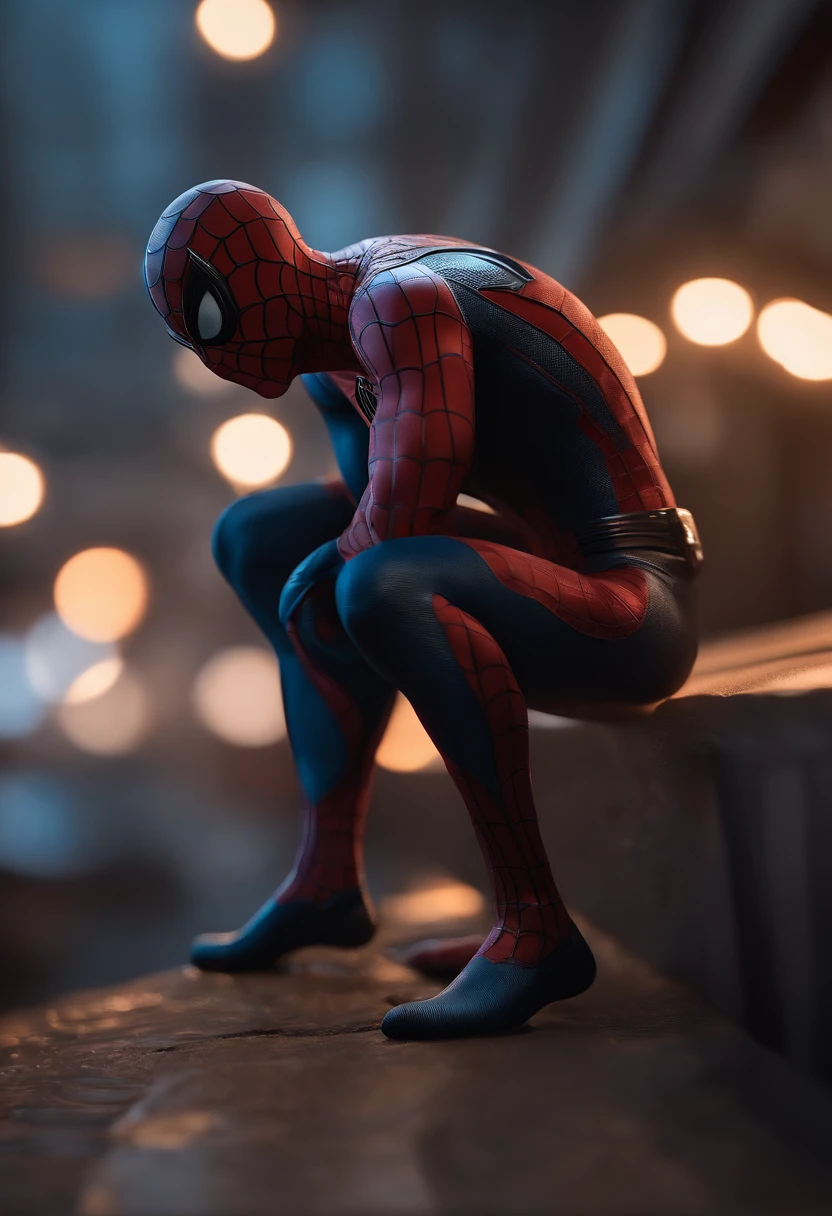 Q version of cute and cute spiderman,Marvel spiderman,Full body like,Squat,Close-up,of a real,Facial features are carefully depicted,Realistic skin texture,Dark style,depth of fields,high light,Real light,Ray traching,oc rendered,Hyper-realistic,best qualtiy,8K,Works of masters,super-fine,Detailed pubic hair,Correct anatomy,sharp focus on eyes,Bokeh,Facial features are carefully depicted