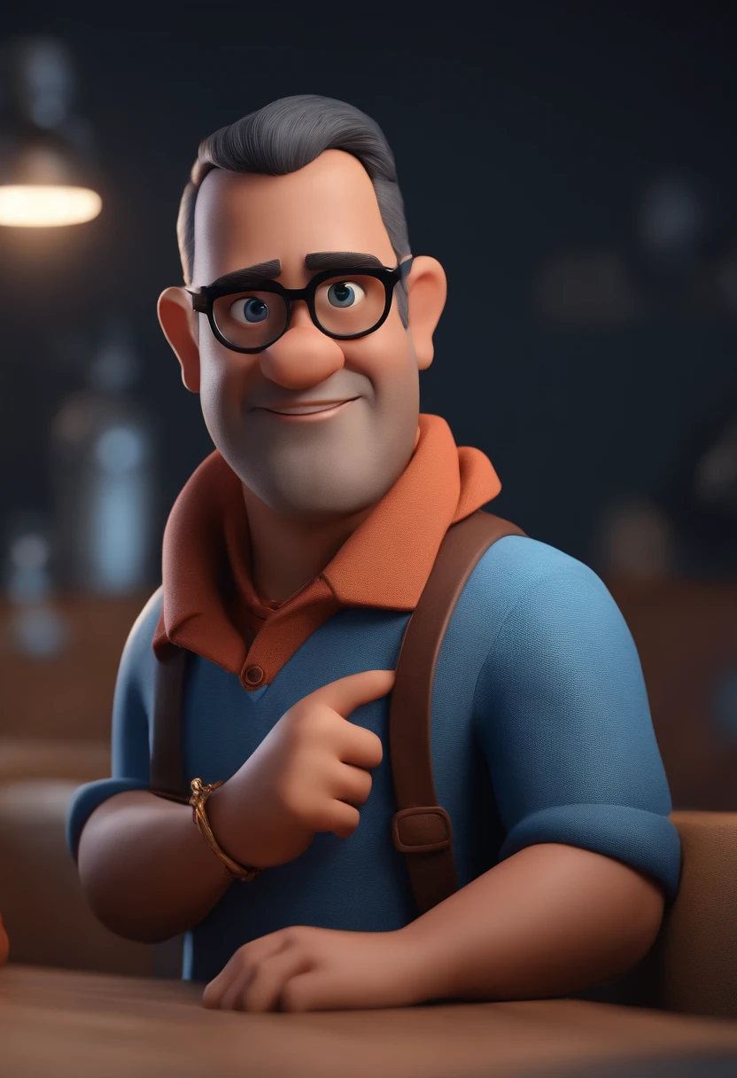 Cartoon character of a man with black glasses and a blue shirt, animation character, Caractere estilizado, animation style rendering, 3D estilizado, Arnold Maya render, 3 d render stylized, toon render keyshot, Personagem 3D, Personagem 3D, 3d rendering stylized, 3 d character render, personagem de desenho animado, Personagem de close up, Pose de personagem, (Estilo Pixar) (master part:1.2) (Bokeh) (best quality) (pele detalhada) (textura detalhada) (8k) (argila) (Cinematic lighting) (foco nítido