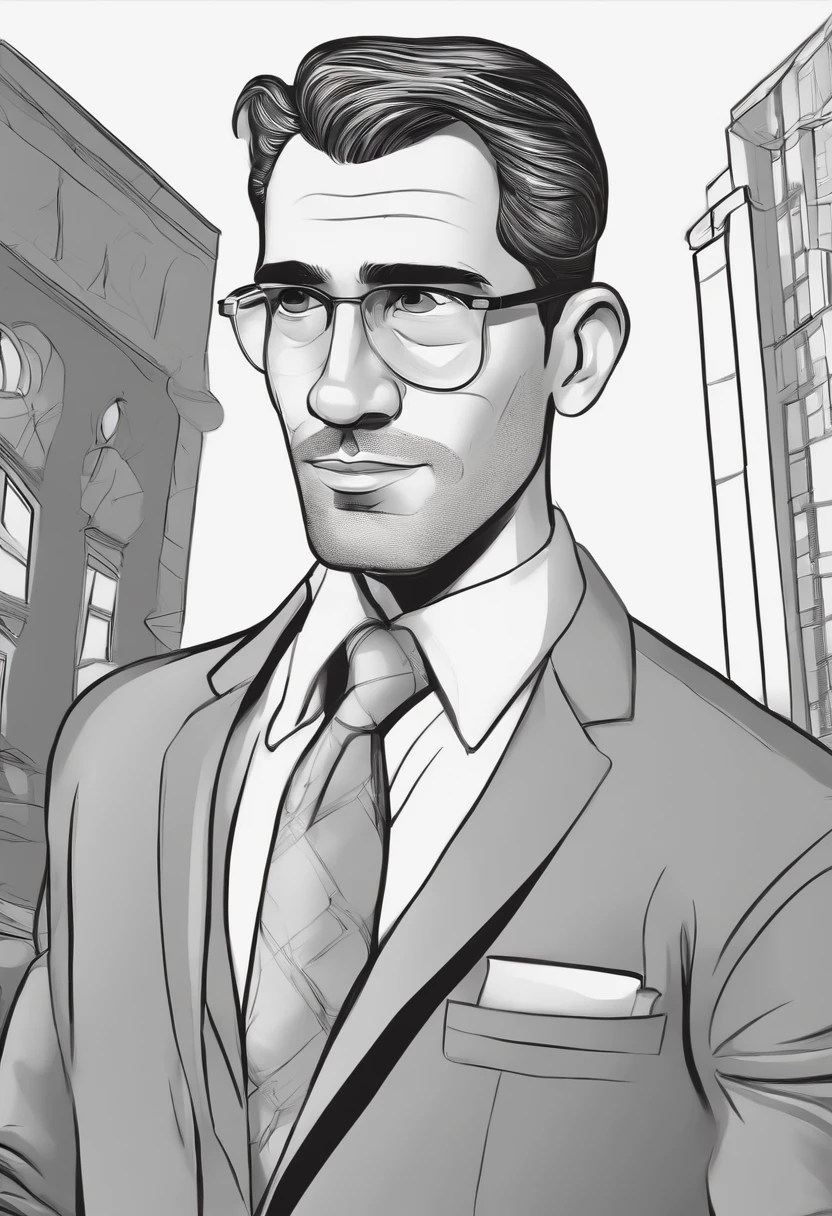 A city councilman looking at a dream project inspired by Pixar animation, de perto. The character takes center stage with captivating facial expressions, oferecendo um toque de irrealidade