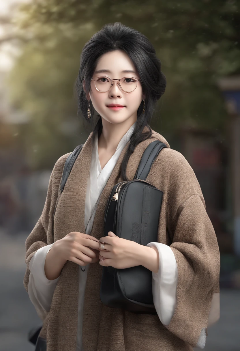 wears glasses、Shawl、Middle-aged female doctor carrying a school bag、Black hair,Sweaters,chineseidol
