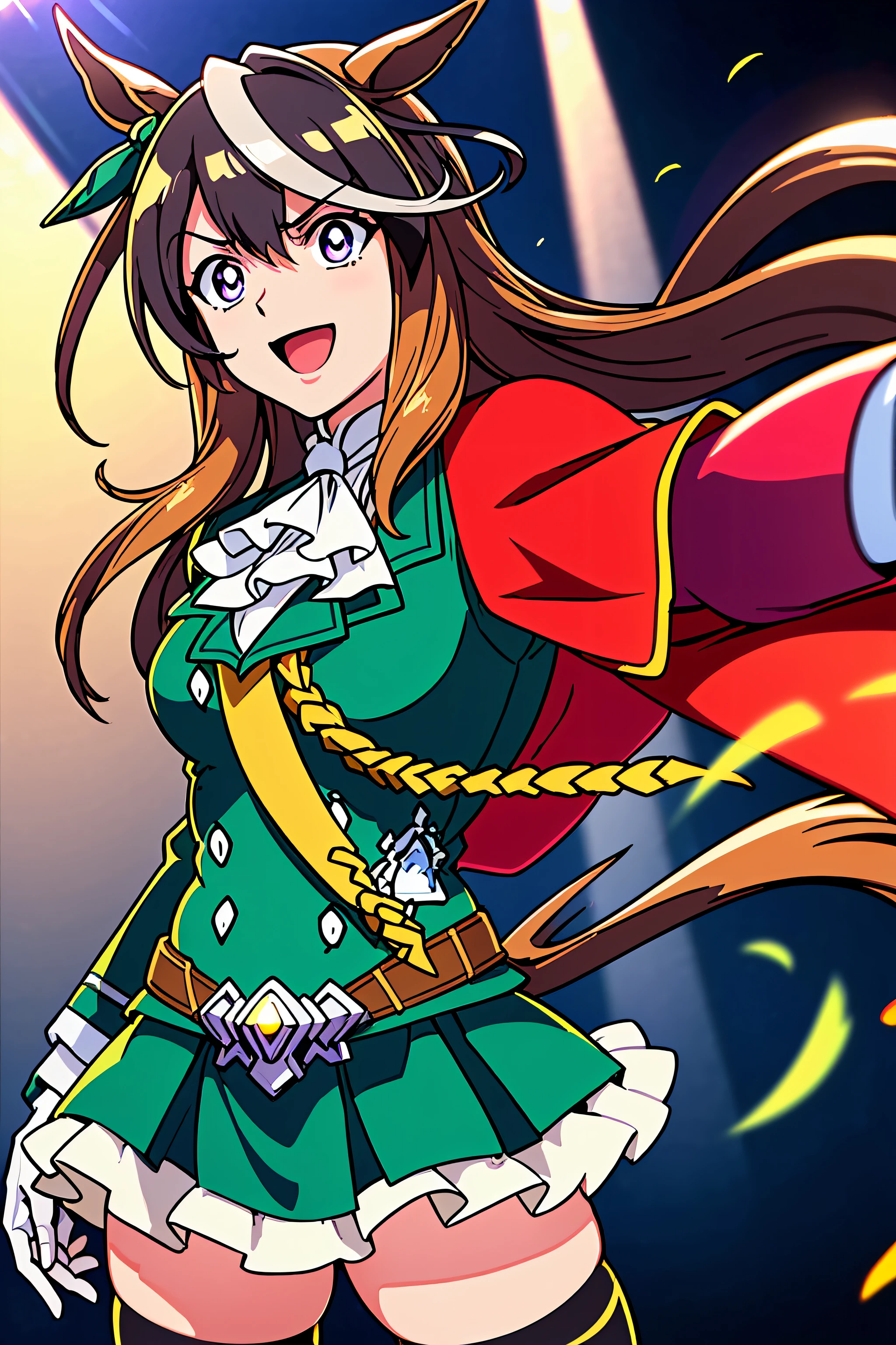 (top-quality:1.3), (masterpiece:1.4),(Anatomically correct), (Full limbs),(complete fingers),(Precise fingertips), (Fine details),(8K),Photorealista,(Super Detail),(90s Anime,9 0 s anime,9 0 s anime style,anime cels,cel shaded anime),(Symbolic Rudolph (Umamusume):1.52), horse ear, animal ear, 独奏, Horse Girl, tailed, Horse's tail, thighs thighs thighs thighs, brown haired, gloves, length hair, O cabelo multicolorido, black thighhighs, white glove, epaulette, Single epaulette, striated hair, Cape, a purple eye, red cape, jewely, ascot, long-sleeve, white hair, Black footwear, 耳Nipple Ring, White Ascot, Single earring, skirt by the, Ezirre, (Green jacket:1.5), frilld, jaket, hair between eye, (Green skirt:1.5), Ruffled skirt, a closed mouth, bangss, buttoning, gold trim, a belt, Green dress, doress, medal, (1人の女性:1.5),
Evil smile, (Short stature:1.2), Killer Eye, Psychotic eye,(Oil Painting,Hyper-realistic), (Detailed muscles and hair), (intensegaze),(dark backgrounds, contrasted colors), (Soft lighting in gold tones),((rage)), Color Theme Red, Dramatic light, Violence Everywhere, Bloody destruction of corpses in the background, Dark and blurry background, (joyous expression:1.52), (Raging Eyes:1.24), (Blue glowing eyes:1.17), Mental breakdown, intimidation, Ways to harm, (irate:1.8), revenge, rage, destruction, murder, Maniacal,
eyes focus,(Masterfully crafted Glow,Sky Blue Lens Flare:1.7), (Cinematic background), Hyper-detailing, (delicate detail), (intricate detailes), octane renderings, nffsw, (Hyper-detailing:1.15), (softlight:1.2), 1girl in, beautiful a girl, ultradetailed eyes, Mature, Plump, A thick, Rainbow Paint Drop,(super model:1.3), Paint Teardrop, Woman made up of paint, entirely paint, Splat, Splash, Indoors、(Bioluminescent hair:1.1)、(radiant eyes)、((make - up))、(Cinematic Masterpiece)、intensely、Powerful、splashes of colour absolutely eye-catching、(Cinematic headlight)、((coustics))、dynamic ungle、beautiful detailed brilliance、Ambient Occlusion、ambient lights、ray trace reflection、(The best lighting、extremely delicate and beautiful)、((ciinematic light))、
floating in sky,a closeup,with light glowing,Happiness,Warm and soft lighting,the setting sun,