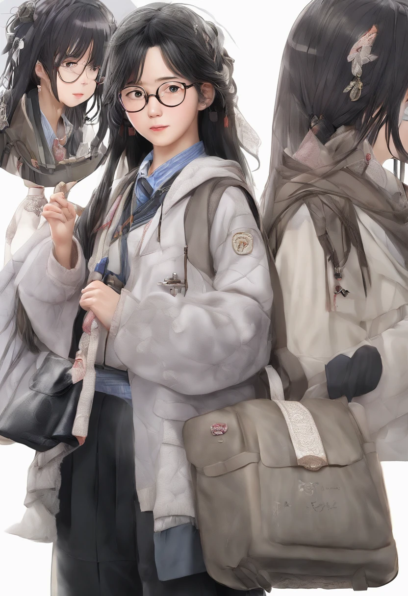 wears glasses、Shawl、Middle-aged doctor carrying a school bag、Black hair,Sweaters,chineseidol、designer