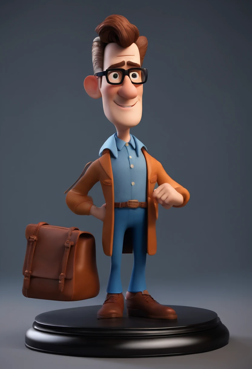 Cartoon character of a man wearing black glasses and a blue shirt, um personagem animado, Caractere estilizado, animation style rendering, 3D estilizado, Arnold Maya render, 3 d render stylized, toon render keyshot, Personagem 3D, Personagem 3D, 3d rendering stylized, 3 d character render, personagem de desenho animado, Personagem de close up, Pose de personagem, (Estilo Pixar) (master part:1.2) (Bokeh) (best quality) (pele detalhada) (textura detalhada) (8k) (argila) (Cinematic lighting) (foco nítido,Senta e vaza a parte superior do corpo