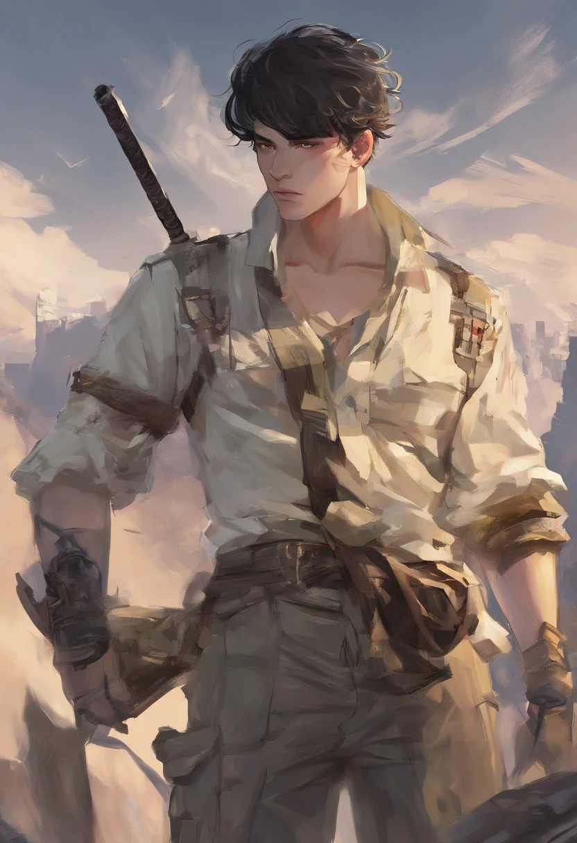 21yo,White-skinned man, Black eyes,Yellow pupil, 1,68 High, with short black hair,Yellow hair ends, The scar under the nose is minimal, Your clothes are the clothes of a poor peasant, As if he were a thief,Has a traumatic but persistent expression