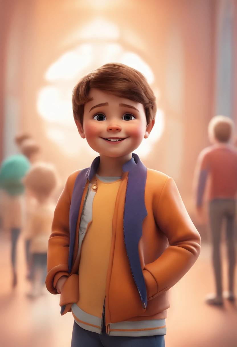 a happy cute standing short hair, vestindo uma fantasia espacial, , fundo branco, barnet, Tom, Estilo Pixar, ....3d, desenhos animados, rosto detalhado, asymmetrical 16k