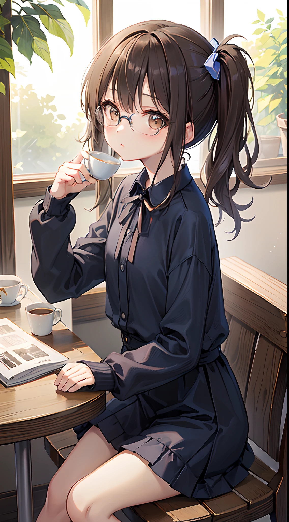 masterpiece,best quality,1girl,cafe,sitting,looking at viewer,counter