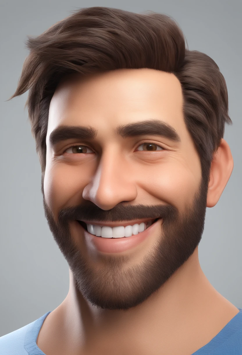 Smiling Man Illustration, sorriso insano, Homem de pele marrom com um sorriso gigante, happily smiling at the camera, sorriso atrevido, he's smiling, sorriso muito grande, Macho sorridente, foto de perfil headshot, rindo sorriso enorme, desenhando no estilo de Arte 3D, c4d, fundo de cor branco puro, estilo disney, estilo pixar render ilustracao Super Detalhe, 8k