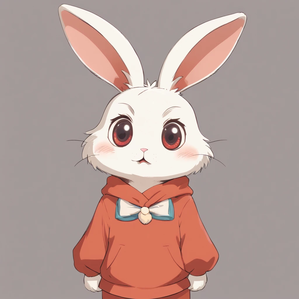 (((Cartoon Character 1.3))), (((Super Cute Bunny))), Standing rabbit with drooping ear, troubled expression, HD реалистичный, Black Eyes, High-resolution image, medium plan, Stamped image in a frame