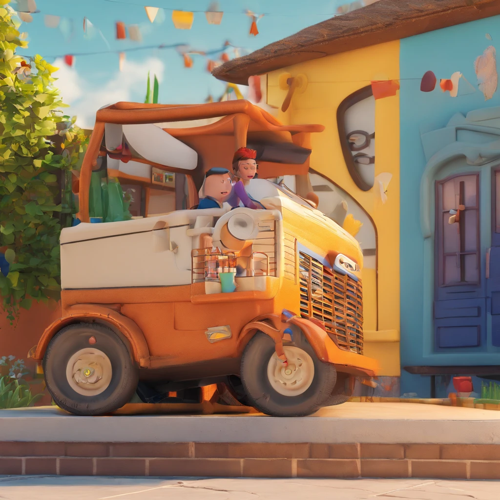 Criar um personagem no estilo Pixar. Trata-se de um homem de 30 anos, com barba, Branco, com cabelos castanhos curtos e um quiff, e olhos castanhos. Ele deve estar do lado de um trem, trabalha como engenheiro
