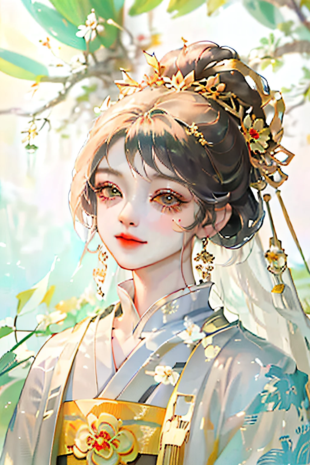 City poster of Kaifeng，A  dressed in Song Dynasty clothes，Little girlchrysanthemums，Chrysanthemum is the representative of Kaifeng，Facial expression happy and smiling，the Flower Fairy，cartoonish style，quadratic element，lovely art style，Children's art at ArtStation,lovely digital painting，Gouvitz-style artwork