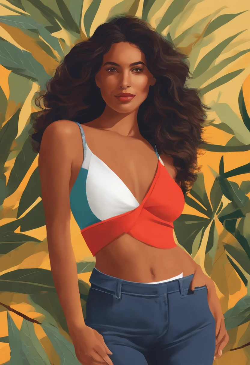 Créez une illustration moderne et élégante représentant une femme confiante et libre, portant des culottes menstruelles. Utilisez des couleurs douces et des courbes fluides pour transmettre le confort et la liberté de mouvement que procurent ces sous-vêtements révolutionnaires. Inspirez-vous de l'inattendu et donnez vie à une vision artistique unique!