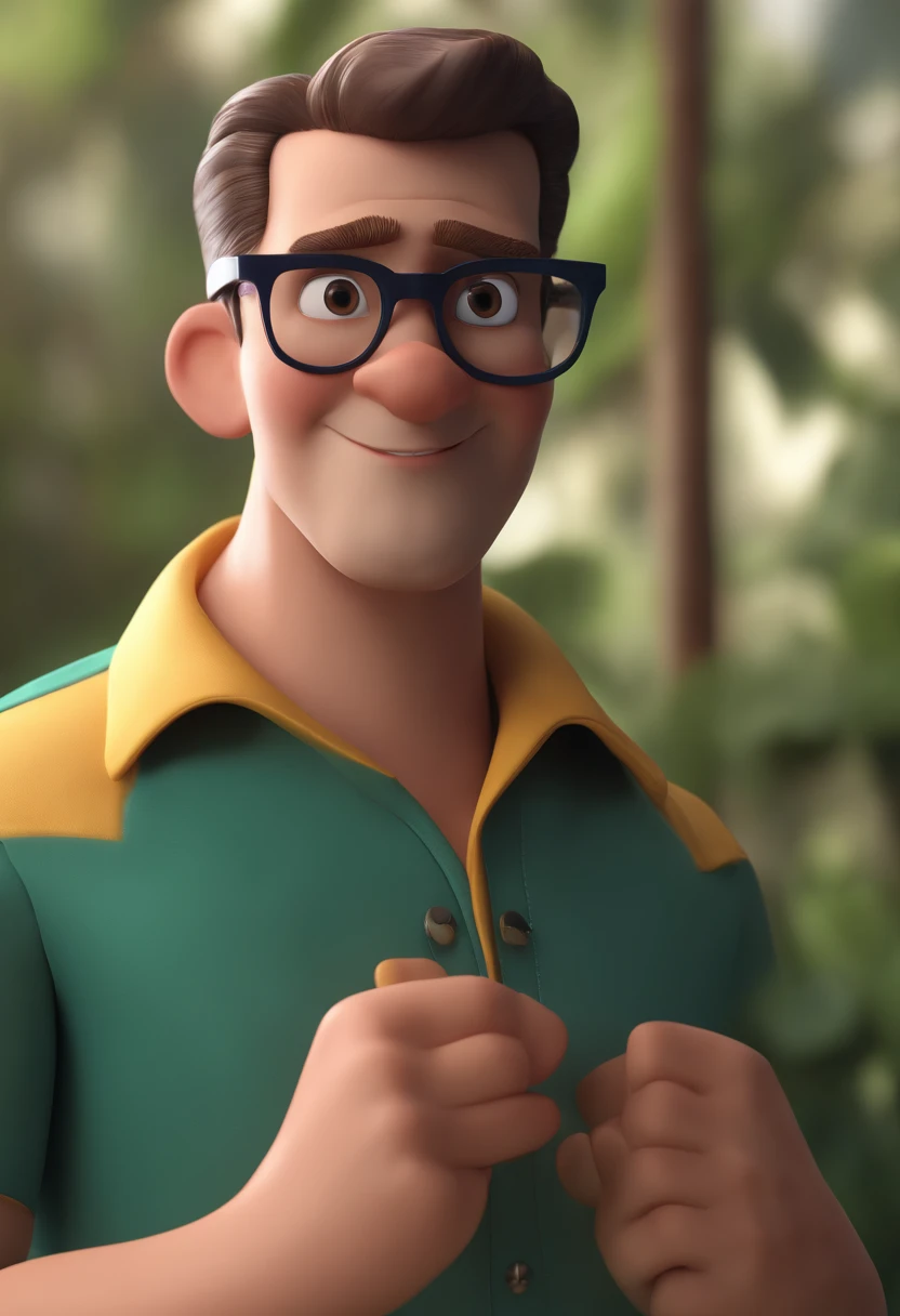 Cartoon character of a man with black glasses and a blue shirt, animation character, Caractere estilizado, animation style rendering, 3D estilizado, Arnold Maya render, 3 d render stylized, toon render keyshot, Personagem 3D, Personagem 3D, 3d rendering stylized, 3 d character render, personagem de desenho animado, Personagem de close up, Pose de personagem, (Estilo Pixar) (master part:1.2) (Bokeh) (best quality) (pele detalhada) (textura detalhada) (8k) (argila) (Cinematic lighting) (foco nítido