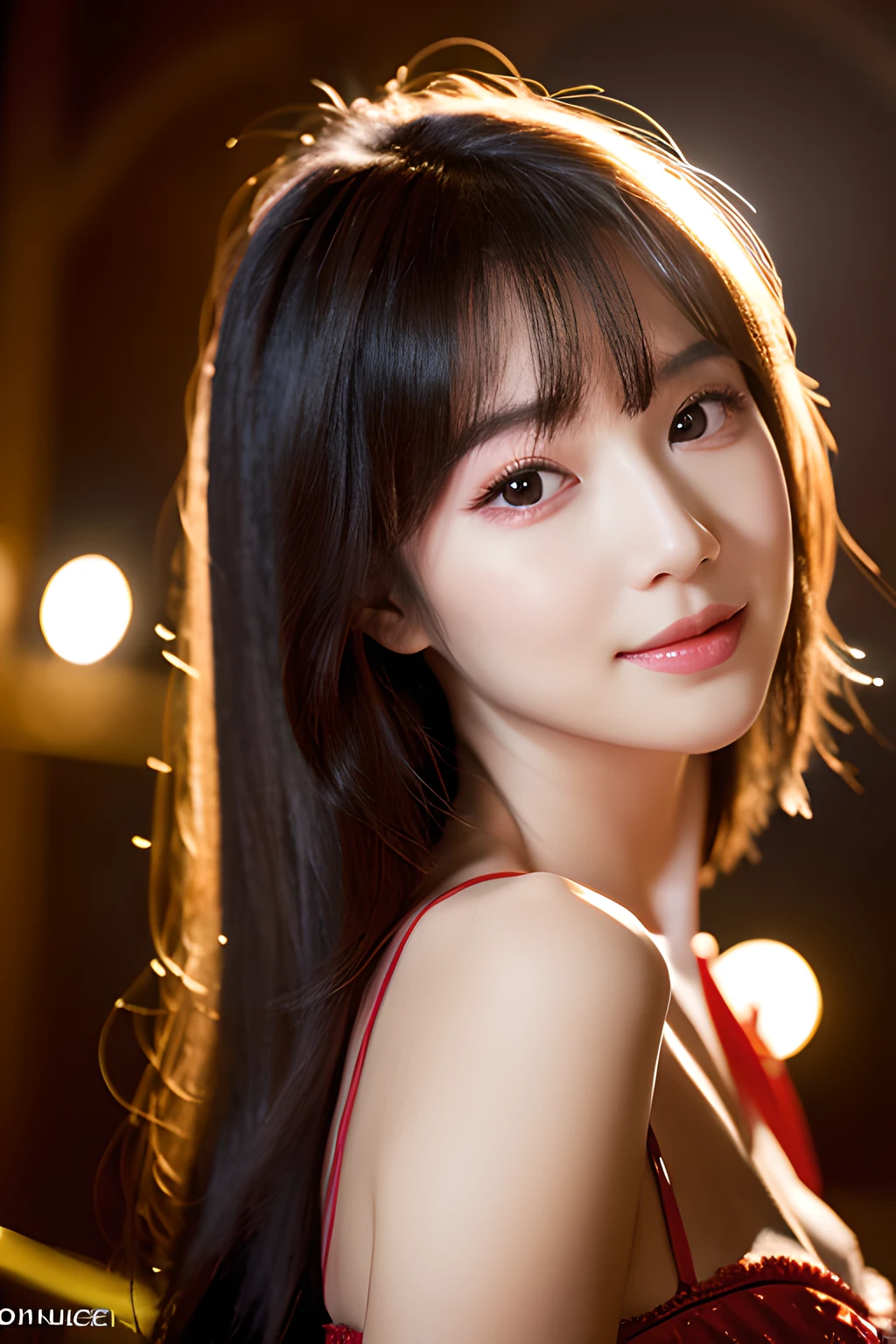 half korean, half german, heart shape face, shoulder length hair, portrait, realistic photograph, ring lighting, 1 girl, beautiful and alluring, 8k, UHD