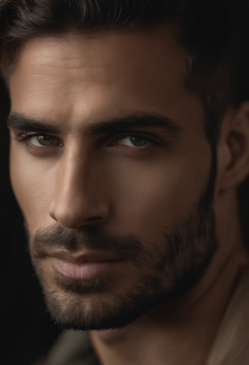 (Front view) Fotografia muito detalhada de um homem italiano, fundo detalhado da cafeteria, (com cabelos pretos), (Olhos escuros) (symmetric beautiful face) nariz bonito e bem definido, (well-marked and angular jaw), proportioned and full lips, Fotografias realistas impressionantes, Cor suave realista, octan render, intrinsecamente detalhado, foco nítido, Deslumbrante Full Color, filmed on DSLR camera, 32k resolution, best quality, (foco na textura da pele)