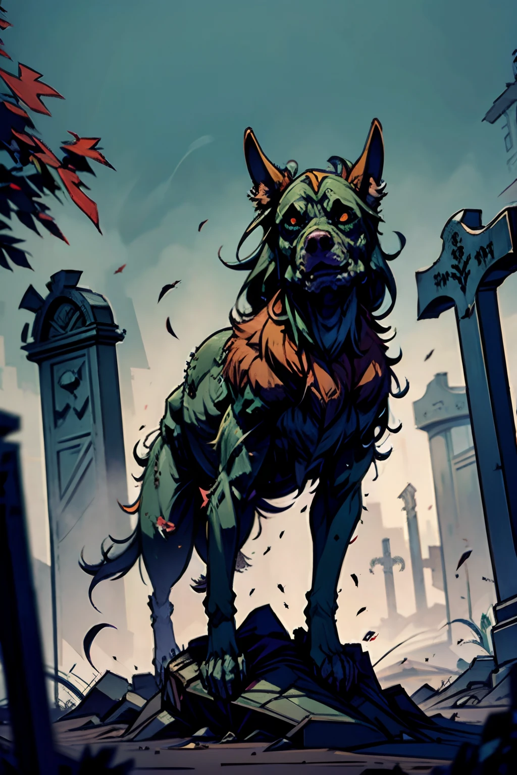 Zombie dog in graveyard