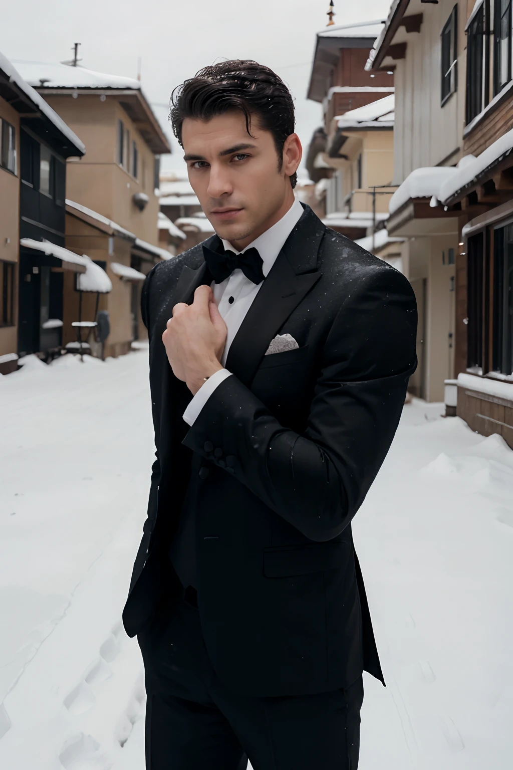 arafed man in a black suit, snow photography pose, snow in background, fit personality, handsome male, handsome and attractive, handsome and elegant, inspired by Ramon Pichot, promotional portrait, portrait image, man in black suit, male model, masculine and handsome, attractive male, vitaly bulgarov, wearing a black suit, sebastian luca, wearing black suit, attractive and good looking