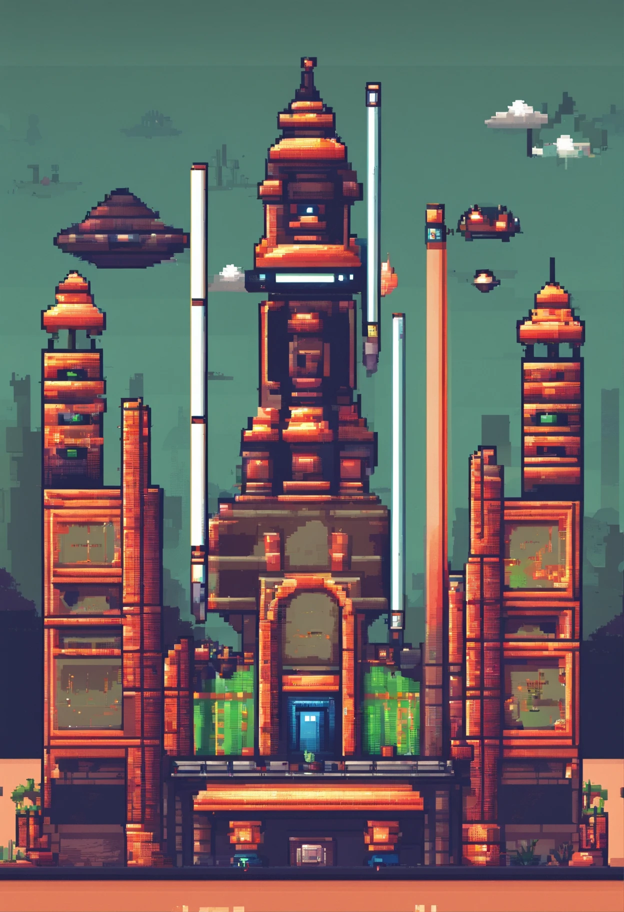 O chefe final do shooter de rolagem vertical、retro gaming、UFO em forma de disco、symmetrical shape