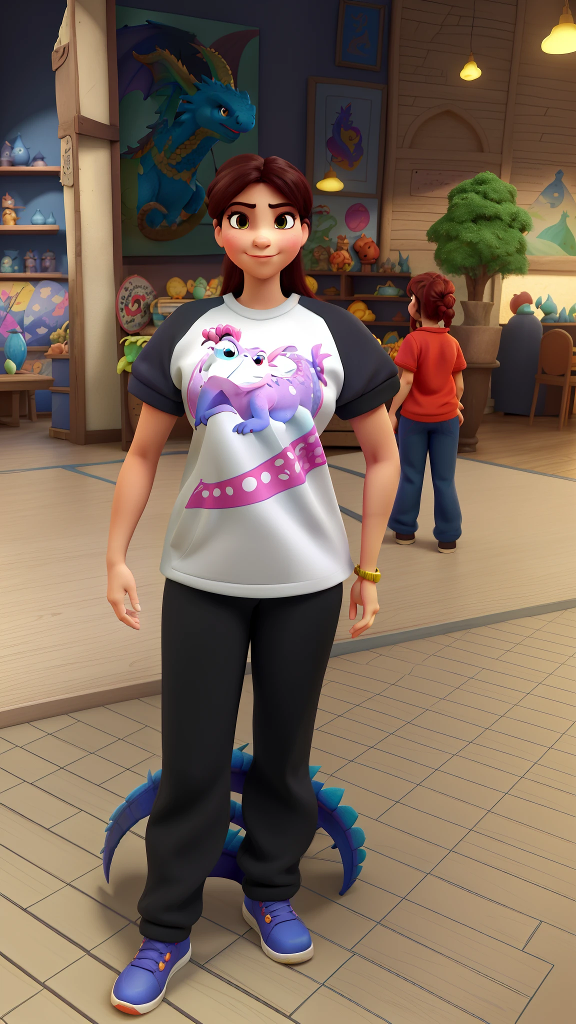 retrato da mulher, on top of a Dragon ::style cartoon, (((Front view))), Estilo Disney Pixar, Filme 3D, altamente detalhado, vivid colors (((corpo inteiro))) ::n_style realista, anime