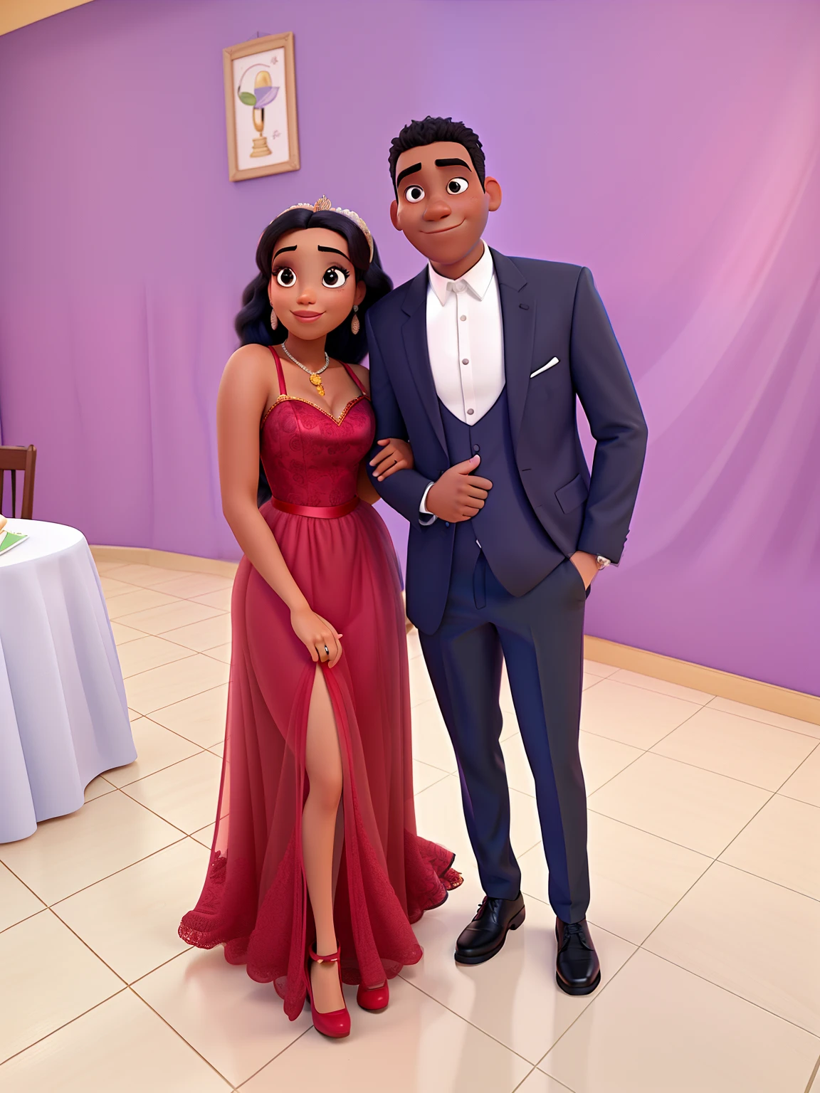 Poster no estilo Disney pixar, alta qualidade, melhor qualidade, casal ????? num casamento