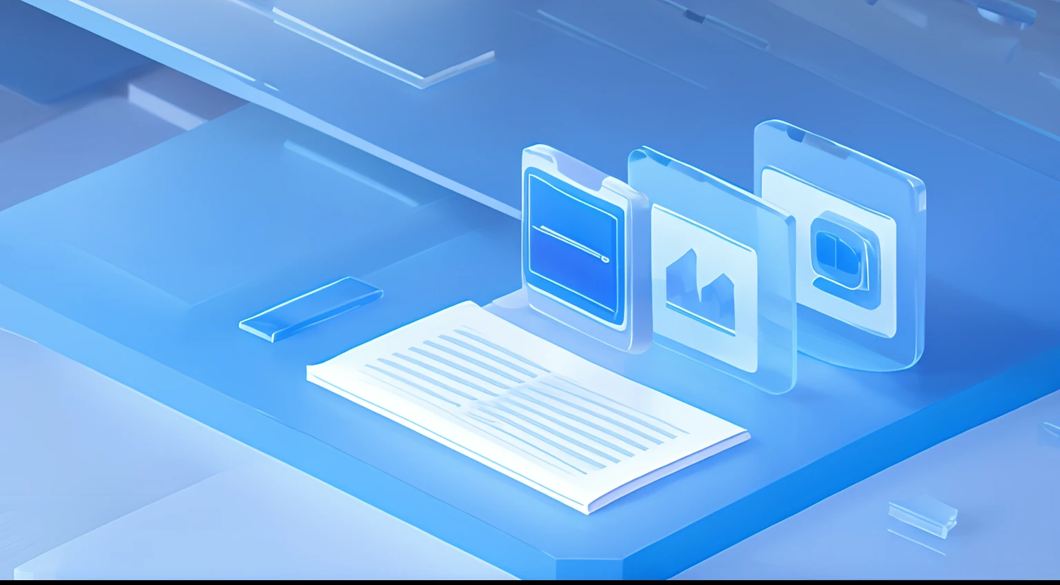 A blue tech background,There are folders and papers,Light blue