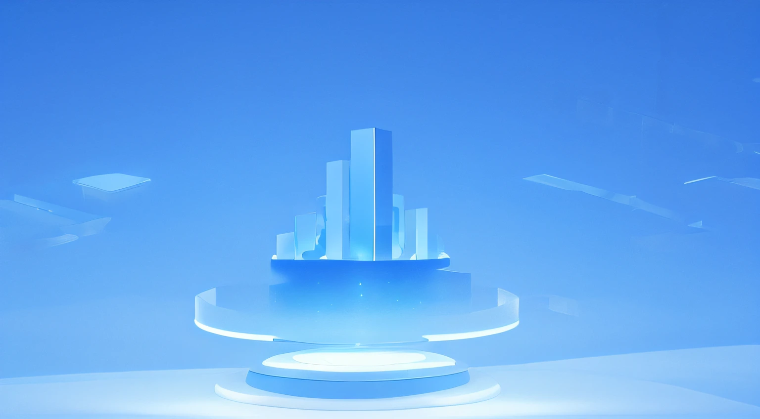 A blue tech background,There is an abstract silhouette of the city,Light blue