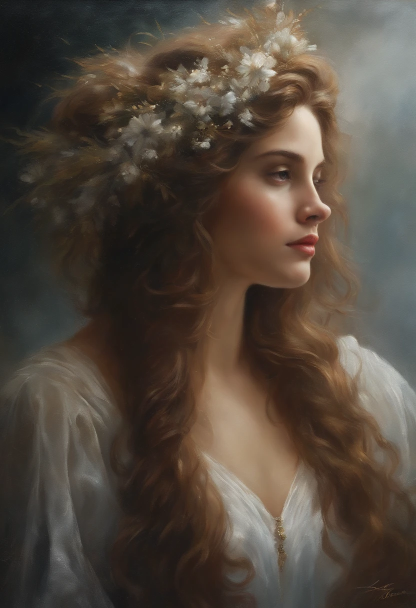 (oil painting, master part, best quality, ultra detalhado, focus on character), cabelos loiros curtos, ([back:0.8]|[ Face facing backwards:1.1]), serious face, ([Cold scenario:1.2]|[ fundo nevado:1.3]| [alto contraste:1.1])