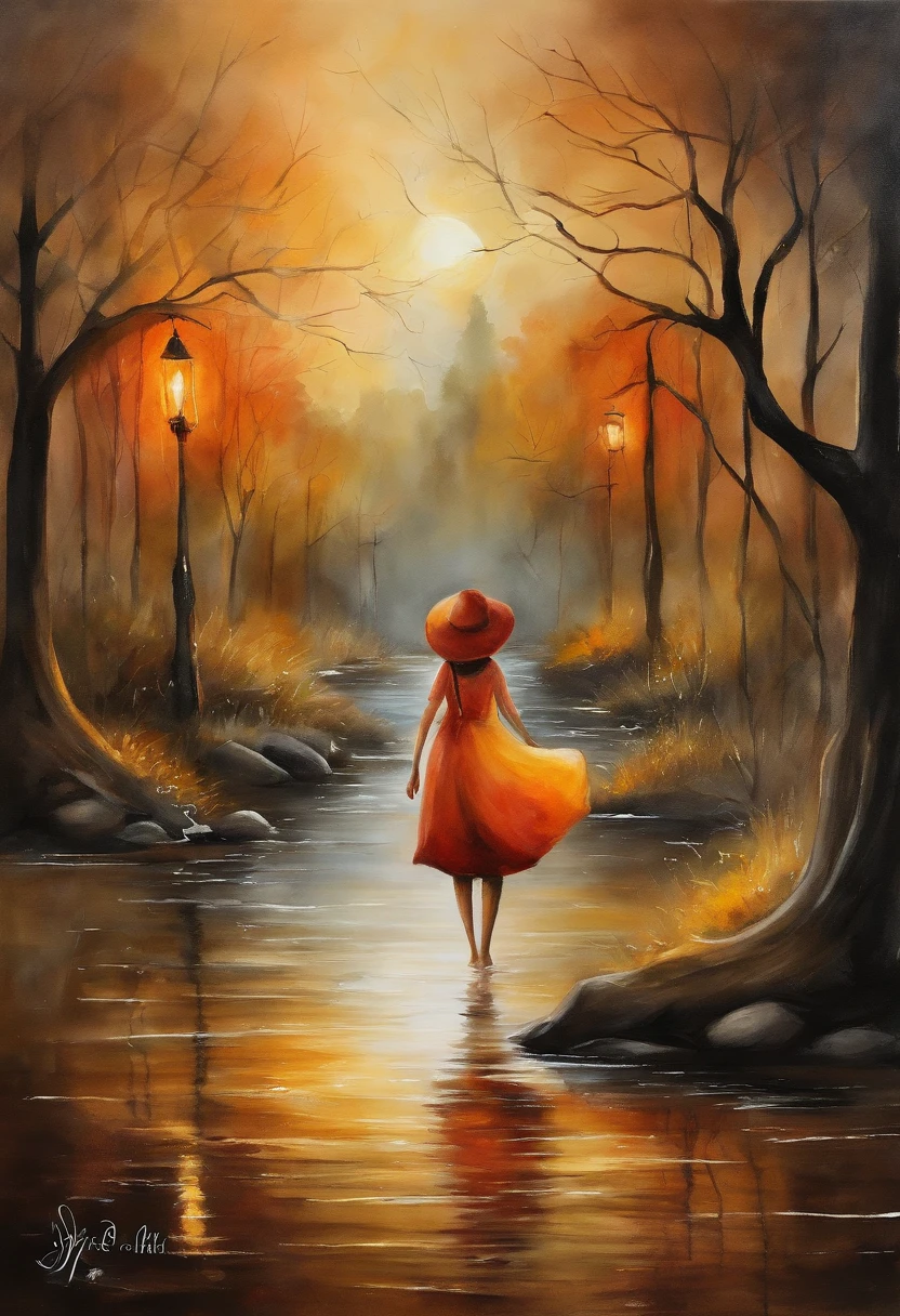 A menina orando olha para a luz na frente de seus olhos na janela, No estilo de Yuumei, light black and amber, Letras e figuras, sparkling water reflections, Cabincore, Joel Robison, laranja claro e vermelho --ar 4:7 --s 350 --niji 5 --caos 4 --estilo expressivo