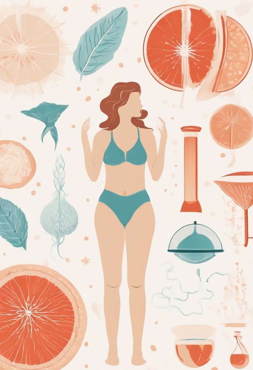 Concevez une illustration illustrant les aspects scientifiques des culottes menstruelles. Mettez en avant la technologie d'absorption, la conception anatomique et les éléments écologiques. Optez pour un style d'illustration moderne avec des éléments graphiques représentant la science et l'innovation. Évitez les détails trop réalistes et privilégiez des formes épurées et des nuances de couleurs représentant la sophistication de la science derrière ces sous-vêtements révolutionnaires.