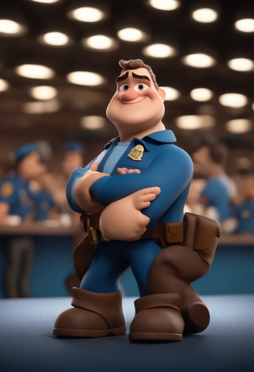 Personagem dos desenhos animados de um homem, cabelo raspadinho, Rio de Janeiro Police Uniform, animation character, Caractere estilizado, animation style rendering, 3D estilizado, Arnold Maya render, 3 d render stylized, toon render keyshot, Personagem 3D, Personagem 3D, 3d rendering stylized, 3 d character render, personagem de desenho animado, Personagem de close up, Pose de personagem, (Estilo Pixar) (master part:1.2) (Bokeh) (best quality) (pele detalhada) (textura detalhada) (8k) (argila) (Cinematic lighting) (foco nítido