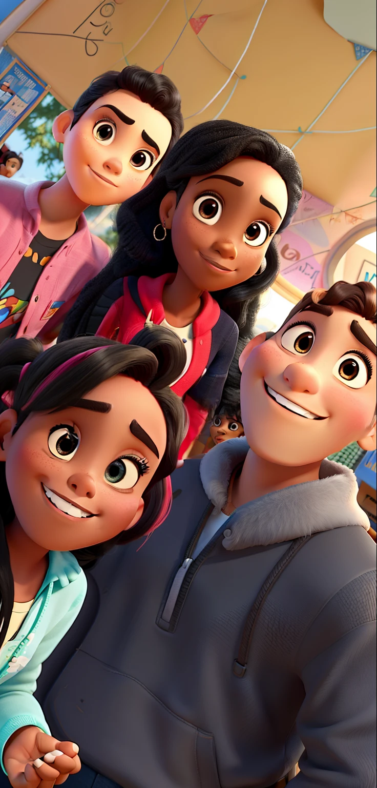 Poster no estilo Disney pixar, alta qualidade, melhor qualidade, Four black friends in a unique moment