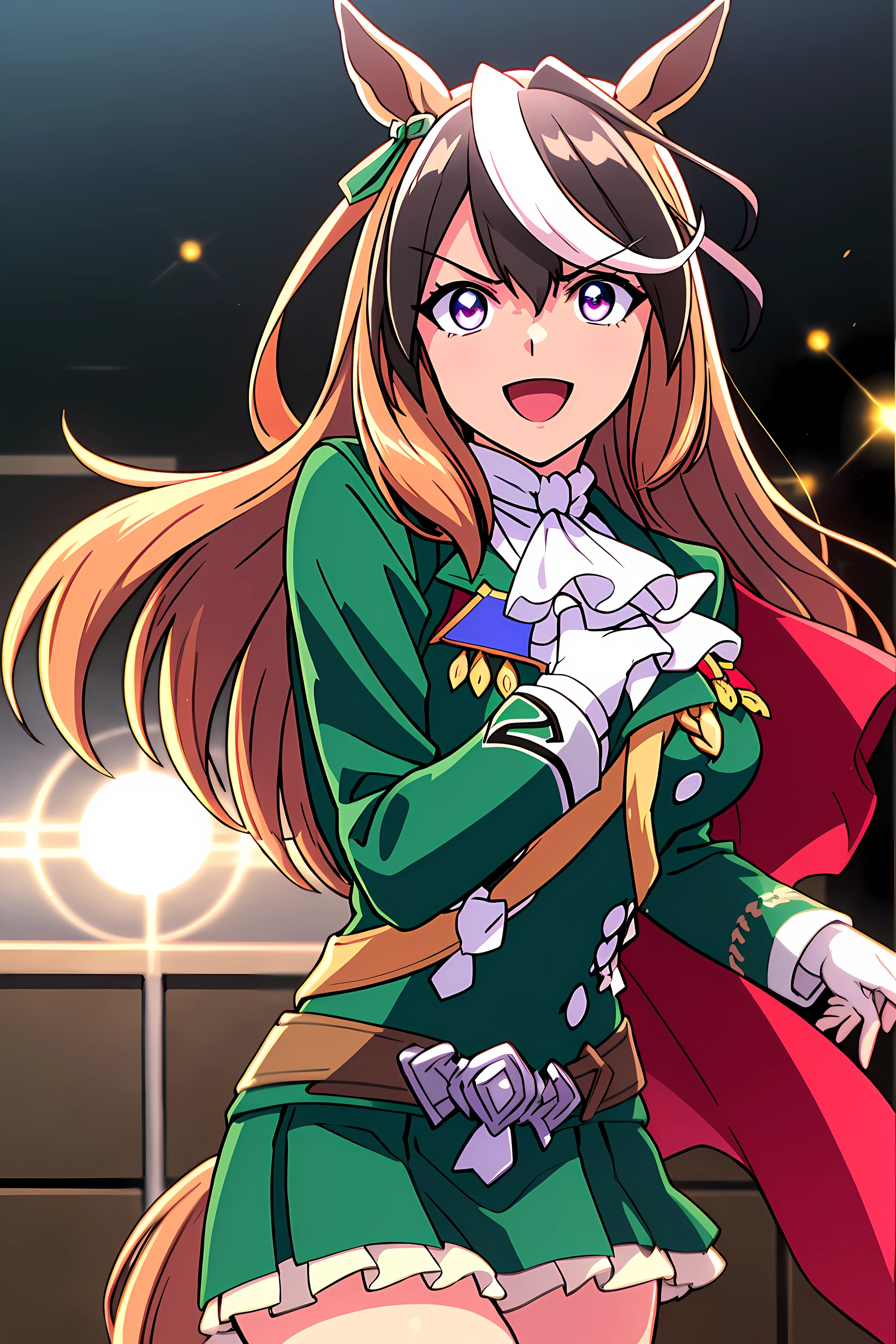 (top-quality:1.3), (masterpiece:1.4),(Anatomically correct), (Full limbs),(complete fingers),(Precise fingertips), (Fine details),(8K),Photorealista,(Super Detail),(90s Anime,9 0 s anime,9 0 s anime style,anime cels,cel shaded anime),(Symbolic Rudolph (Umamusume):1.52), horse ear, animal ear, 独奏, Horse Girl, tailed, Horse's tail, thighs thighs thighs thighs, brown haired, gloves, length hair, O cabelo multicolorido, black thighhighs, white glove, epaulette, Single epaulette, striated hair, Cape, a purple eye, red cape, jewely, ascot, long-sleeve, white hair, Black footwear, 耳Nipple Ring, White Ascot, Single earring, skirt by the, Ezirre, (Green jacket:1.5), frilld, jaket, hair between eye, (Green skirt:1.5), Ruffled skirt, a closed mouth, bangss, buttoning, gold trim, a belt, Green dress, doress, medal, (1人の女性:1.5),
Evil smile, (Short stature:1.2), Killer Eye, Psychotic eye,(Oil Painting,Hyper-realistic), (Detailed muscles and hair), (intensegaze),(dark backgrounds, contrasted colors), (Soft lighting in gold tones),((rage)), Color Theme Red, Dramatic light, Violence Everywhere, Bloody destruction of corpses in the background, Dark and blurry background, (joyous expression:1.52), (Raging Eyes:1.24), (Blue glowing eyes:1.17), Mental breakdown, intimidation, Ways to harm, (irate:1.8), revenge, rage, destruction, murder, Maniacal,
eyes focus,(Masterfully crafted Glow,Sky Blue Lens Flare:1.7), (Cinematic background), Hyper-detailing, (delicate detail), (intricate detailes), octane renderings, nffsw, (Hyper-detailing:1.15), (softlight:1.2), 1girl in, beautiful a girl, ultradetailed eyes, Mature, Plump, A thick, Rainbow Paint Drop,(super model:1.3), Paint Teardrop, Woman made up of paint, entirely paint, Splat, Splash, Indoors、(Bioluminescent hair:1.1)、(radiant eyes)、((make - up))、(Cinematic Masterpiece)、intensely、Powerful、splashes of colour absolutely eye-catching、(Cinematic headlight)、((coustics))、dynamic ungle、beautiful detailed brilliance、Ambient Occlusion、ambient lights、ray trace reflection、(The best lighting、extremely delicate and beautiful)、((ciinematic light))、
floating in sky,a closeup,with light glowing,Happiness,Warm and soft lighting,the setting sun,