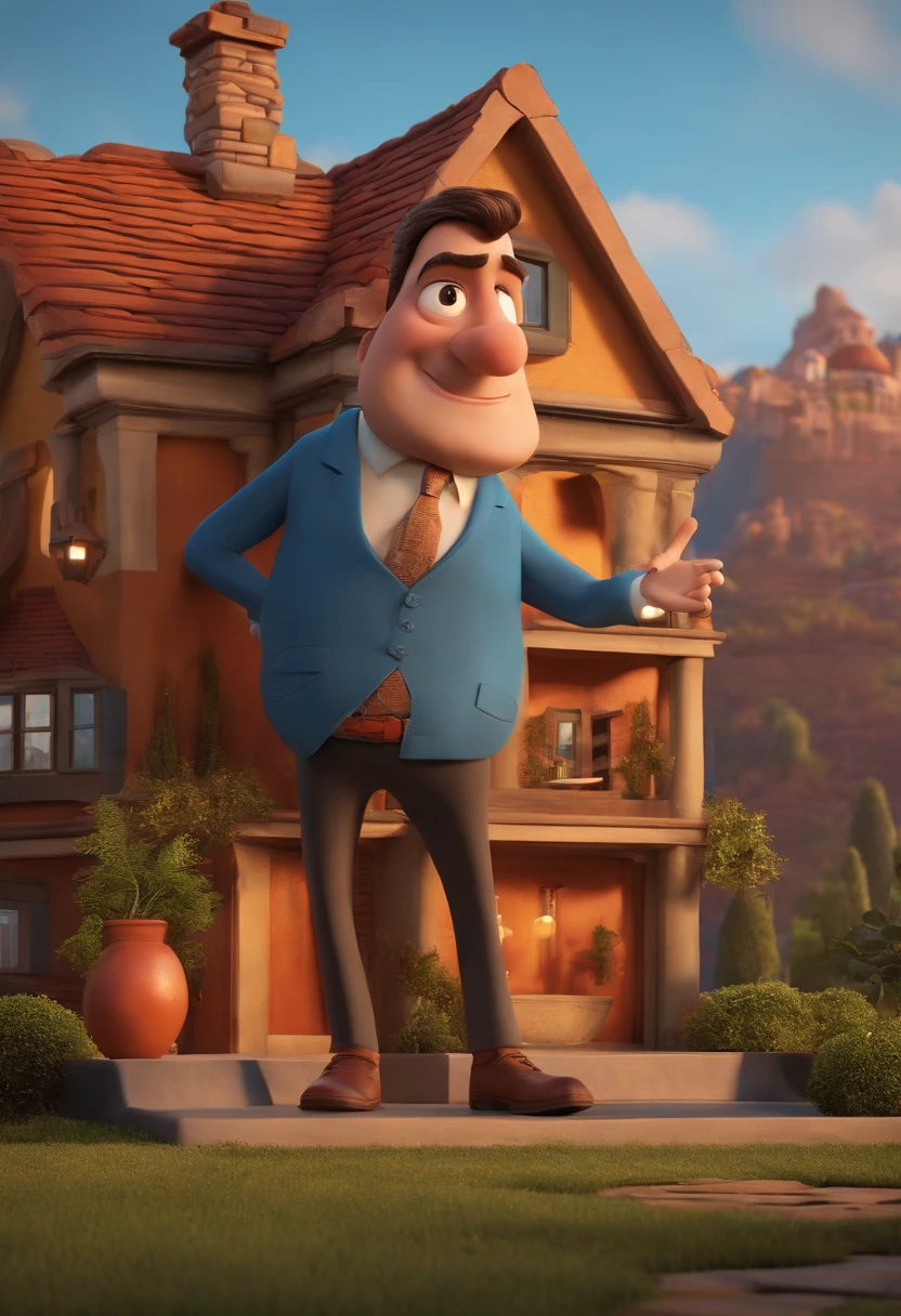 A Realtor Looking at Some House Designs Inspired by Pixar Animation, de perto. The character takes center stage with captivating facial expressions, oferecendo um toque de irrealidade