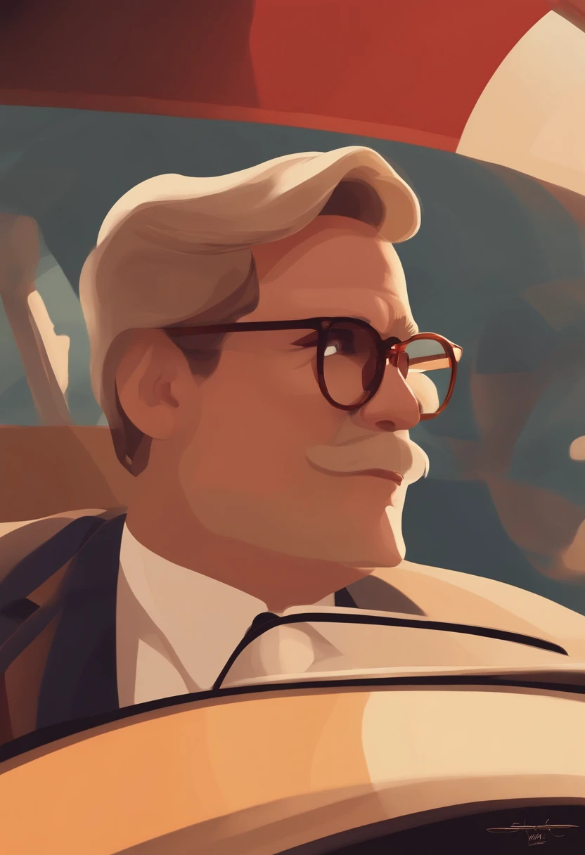 Create a poster inspired by Disney Pixar movies, apresentando um homem de 41 anos, thick-framed glasses, barba cheia estilo vikins. The poster is titled 'War' Digital art must be in the Pixar style, reminiscent of an animated feature.