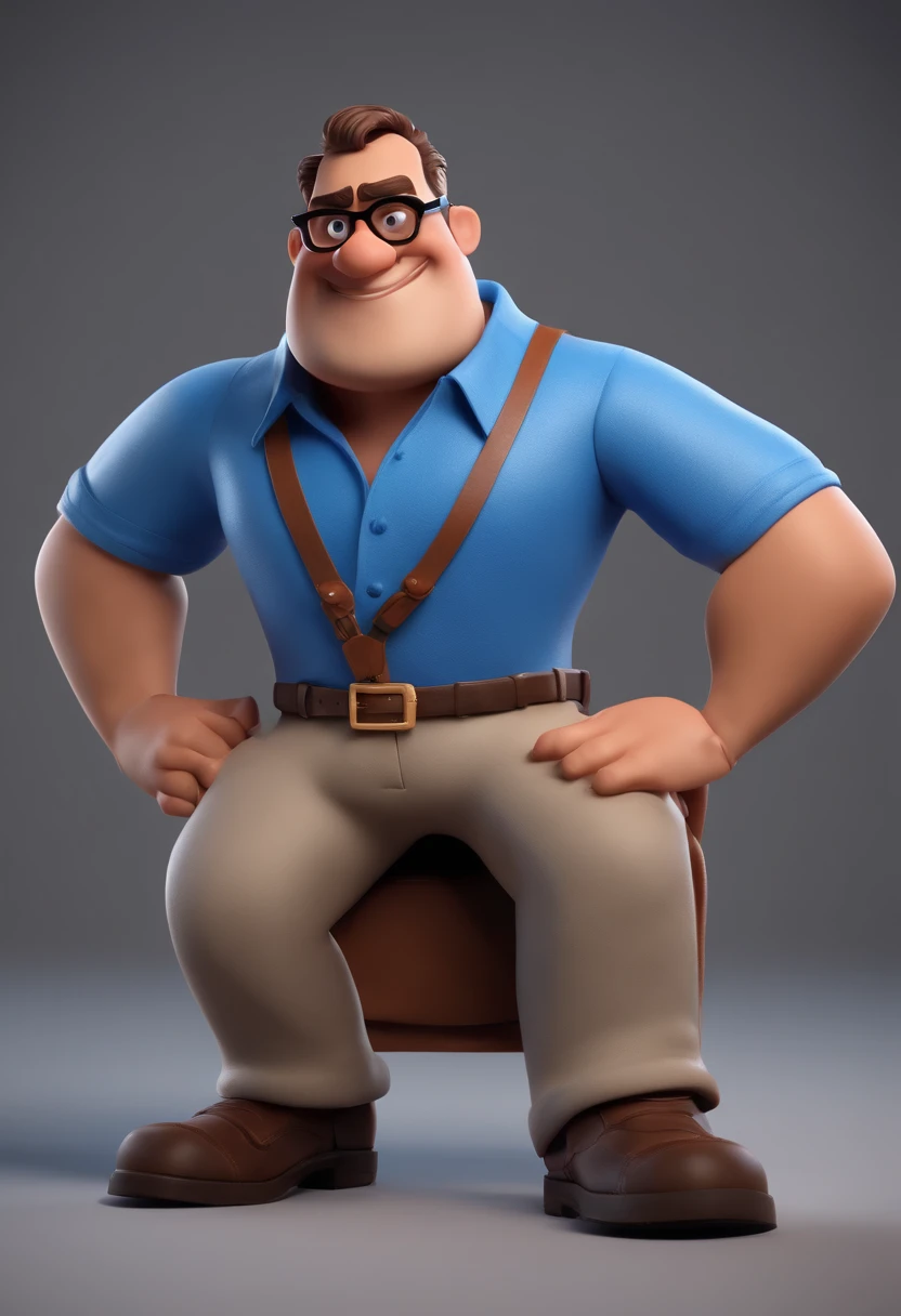 Cartoon character of a man with black glasses and a blue shirt, animation character,com escola no fundo, Caractere estilizado, animation style rendering, 3D estilizado, Arnold Maya render, 3 d render stylized, toon render keyshot, Personagem 3D, Personagem 3D, 3d rendering stylized, 3 d character render, personagem de desenho animado, Personagem de close up, Pose de personagem, (Estilo Pixar) (master part:1.2) (Bokeh) (best quality) (pele detalhada) (textura detalhada) (8k) (argila) (Cinematic lighting) (foco nítido