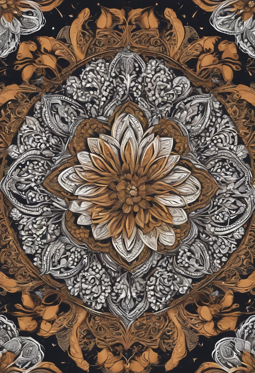 Arte Oficial, Papel de parede 8k unificado, ultra detalhado, Beleza Bonita, Beautiful, master part, best quality, (Zentangle, mandala, Tangled, emaranhar), (flower ecstasy: 1.2) Dynamic angle, cowboy shot, the most beautiful chaotic forms, elegence, Design Fauvista, cores brilhantes, Romantismo, atmosfera, Corvo de Ouro, deus sol, pena, fire,