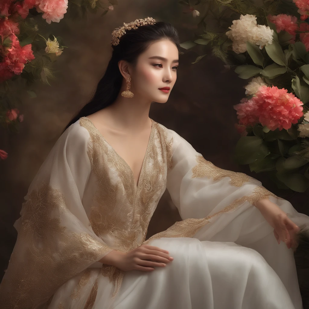 hair messy,The face is white,Wearing a nine-splendid embroidered drape,Holding a five-color hydrangea,The face is covered with mole scars,Complexion sandalwood,Tall,Eyebrows are clear,A mighty man in colorful shoes,Standing in the starry sky of the universe