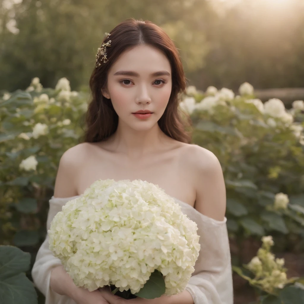 hair messy，The face is white，Wearing a nine-splendid embroidered drape，Holding a five-color hydrangea，The face is covered with mole scars，Complexion sandalwood，Tall，Eyebrows are clear，A mighty man in colorful shoes，Standing in the starry sky of the universe