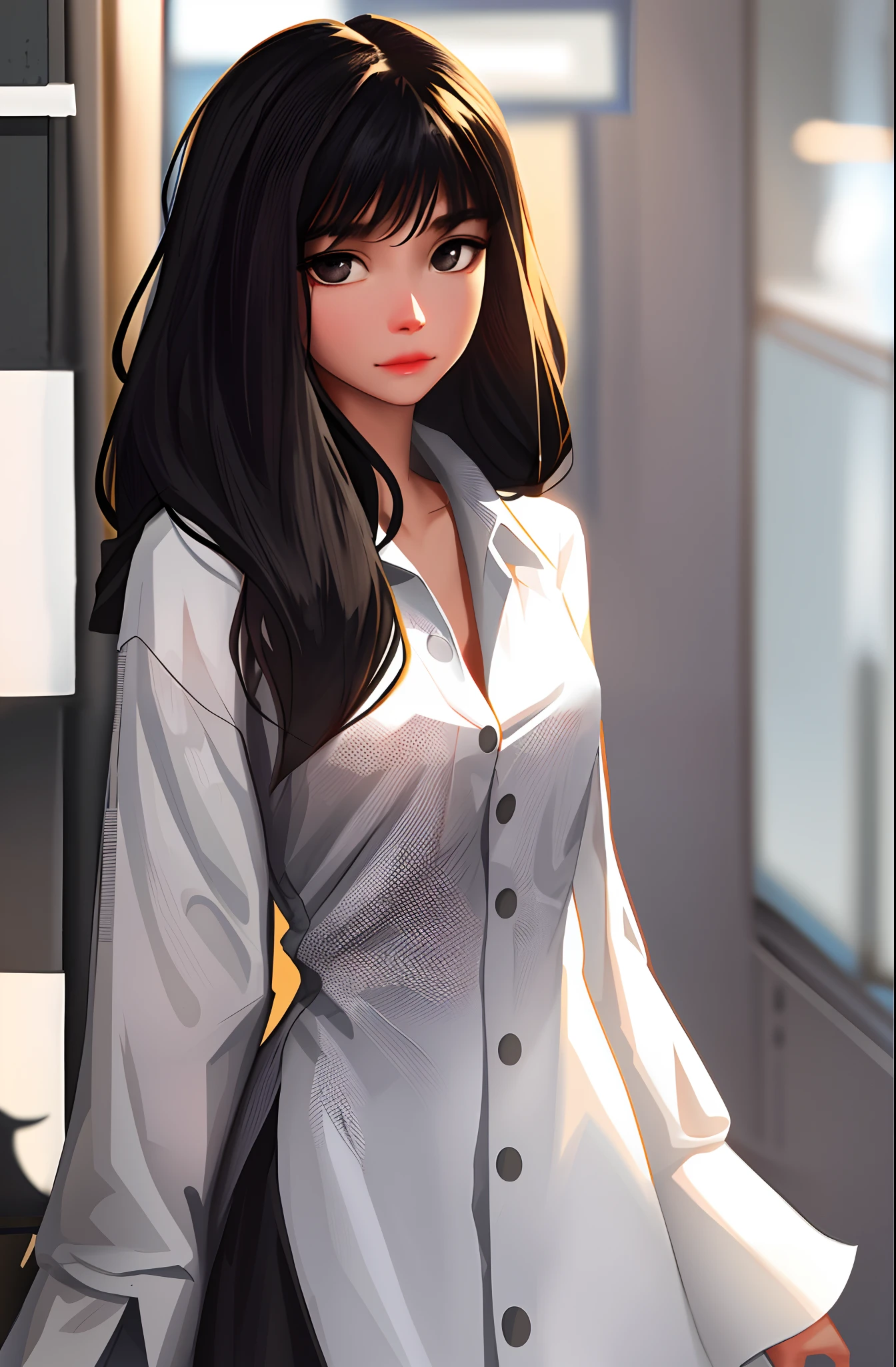 (masterpiece), best quality, expressive eyes, perfect face, short, petite, bratty face, smirk, 18 year old, black hair, small-medium sized breasts, apartment setting, oversized white shirt with pink designs, pink panties, blush, teal-gray eyes, pastel color, soft and warm lighting, 1girl, solo, brown skin, large lucious lips, kissable lips, thick eyelashes, anime-like, cute, hot, sexy, girl on bed, curly and wavy hair, brown tan, blonde streaks, fit physique, large t-shirt, curly amd wavy hair, bangs, tsundere expression