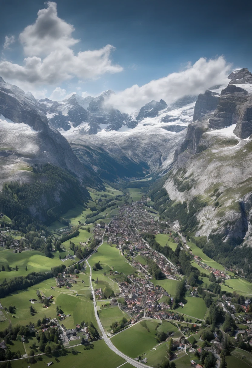 Switzerland ,dron view from 1000 km above beutiful scenario,birds,