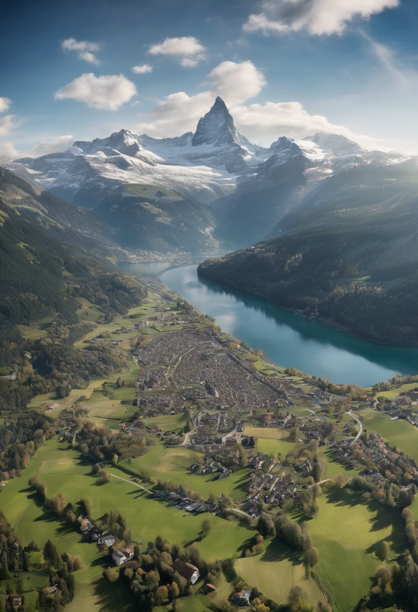 Switzerland ,dron view from 1000 km above beutiful scenario,birds,