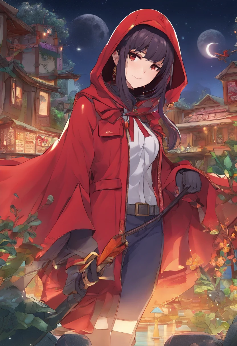 ((((Princess of Moonberg)))), ((1little girl)), 13years, ((drooing eyes)),(((deep purple hair))), ((Blunt bangs)), (Fluffy long hair), (Deep red eyes), Pearl earrings,
((((red hood)))), (Lotto emblem on the hood), (((Red Stall))), ((White robe with red edging)),
Holding a magic wand in his left hand,
masutepiece, Best Quality, (the Extremely Detailed CG Unity 8K Wallpapers), (Best Quality), (Best Illustrations), (Best Shadows), Marine theme with natural elements. Tall mangroves, Abundance of marine plants, Glowing jellyfish, Surrounded by schools of fish, glowing particle effects,, (Marine Plants), (Sea theme), ((Luminescent algae)), (coral), ((Glowing jellyfish )), ((Creatures glowing in seawater)), ((Fire in the sea)), (((Particle effect))), Isometric 3D, Octane Rendering, Ray tracing, super detailed
