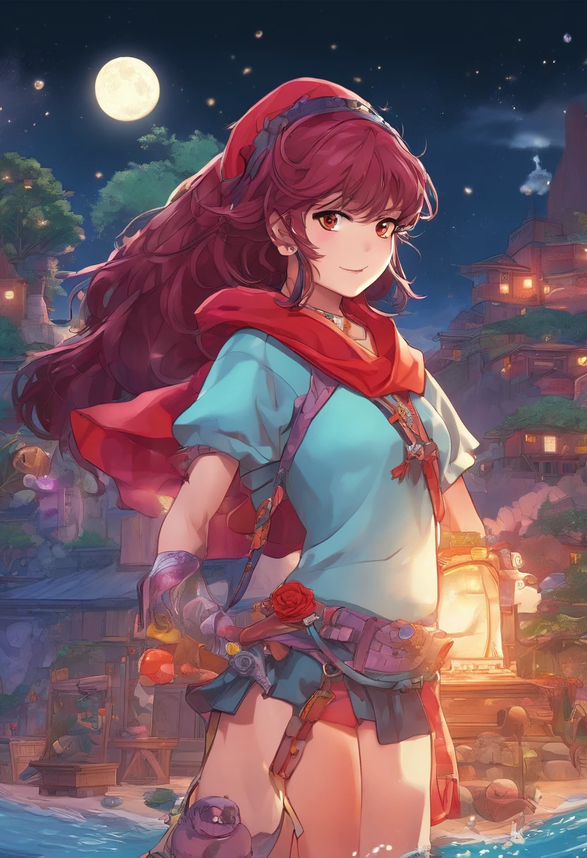 ((((Princess of Moonberg)))), ((1little girl)), ars, ((drooing eyes)),(((deep purple hair))), ((Blunt bangs)), (Fluffy long hair), (Deep red eyes), Pearl earrings,
((((red hood)))), (Lotto emblem on the hood), (((Red Stall))),  ((White robe with red edging)),  
Holding a magic wand in his left hand, 
masutepiece, Best Quality, (the Extremely Detailed CG Unity 8K Wallpapers), (Best Quality), (Best Illustrations), (Best Shadows), Marine theme with natural elements. Tall mangroves, Abundance of marine plants, Glowing jellyfish, Surrounded by schools of fish, glowing particle effects,, (Marine Plants), (Sea theme), ((Luminescent algae)), (coral), ((Glowing jellyfish )), ((Creatures glowing in seawater)), ((Fire in the sea)), (((Particle effect))), Isometric 3D, Octane Rendering, Ray tracing, super detailed