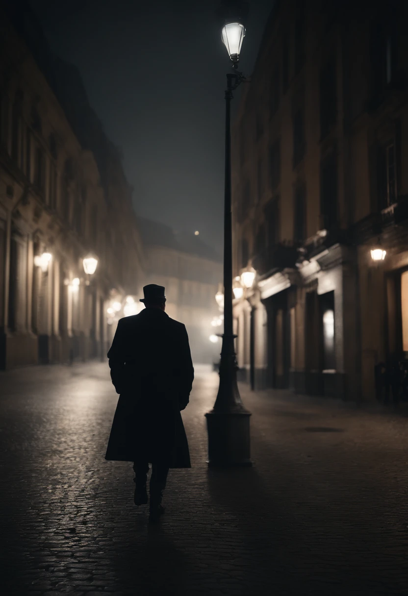 (best quality,4k,8k,highres,masterpiece:1.2),ultra-detailed,realistic,photorealistic:1.37, man in black clothes,pose like serial killer in 90's movie,raytraced,depressing city,streetlamp-lit background,exploring city at night,volumetric lighting
